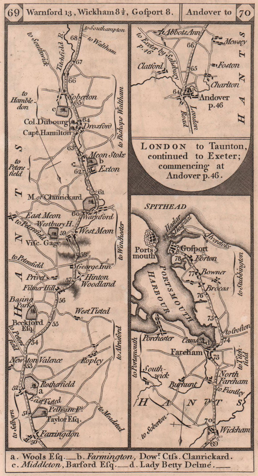 Farringdon-Fareham-Gosport-Portsmouth. Andover road strip map PATERSON 1803